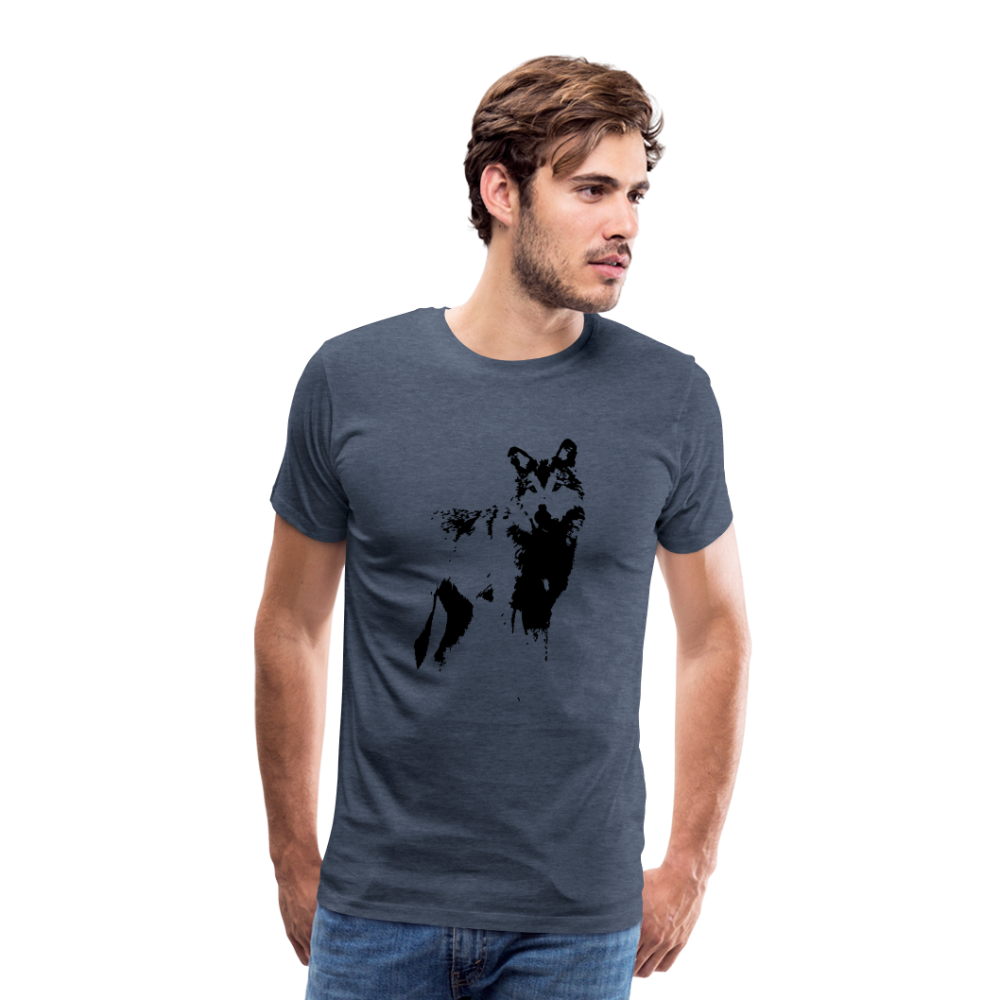 Männer Premium T-Shirt mit Wolf - Blau meliert