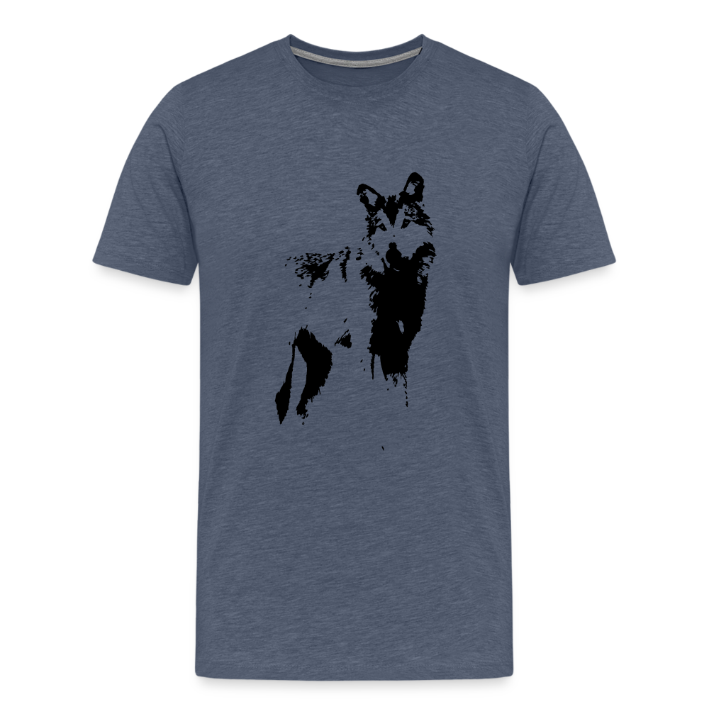 Männer Premium T-Shirt mit Wolf - Blau meliert