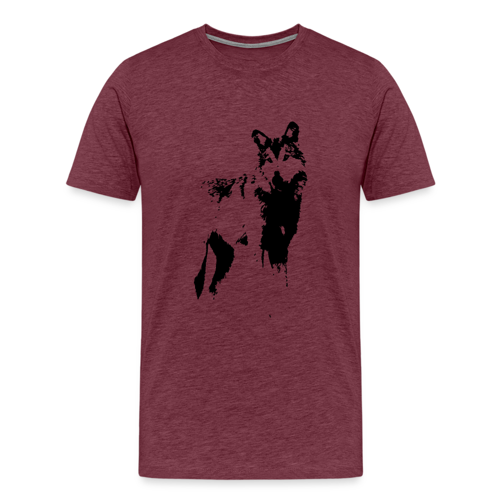 Männer Premium T-Shirt mit Wolf - Bordeauxrot meliert