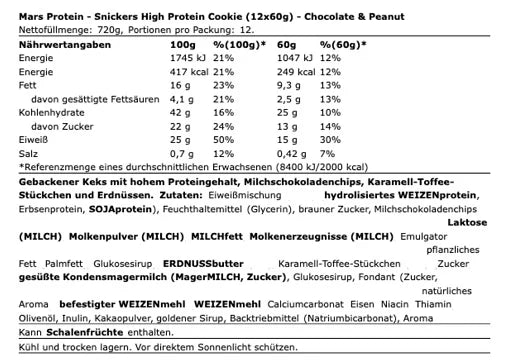 Snickers High Protein Cookie 12x60g - Reinmark-Shop