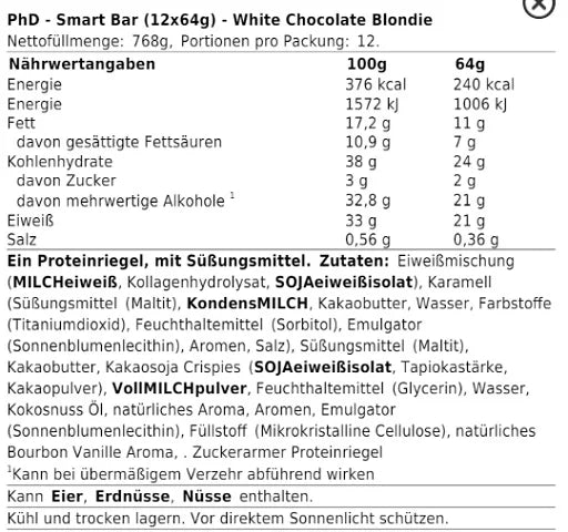 PhD Nutrition Smart Bar 12x64g - Reinmark-Shop
