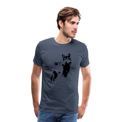 Männer Premium T-Shirt mit Wolf - Blau meliert