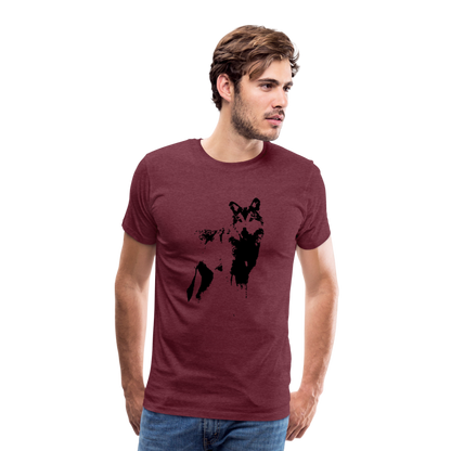 Männer Premium T-Shirt mit Wolf - Bordeauxrot meliert